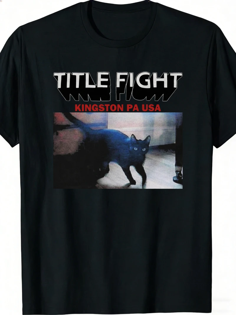 T-shirt graphique Black Cat de Title Fight Kingston Pa Usa, décontracté, légèrement extensible, coupe régulière, à la mode, polyvalent, parfait pour les hommes