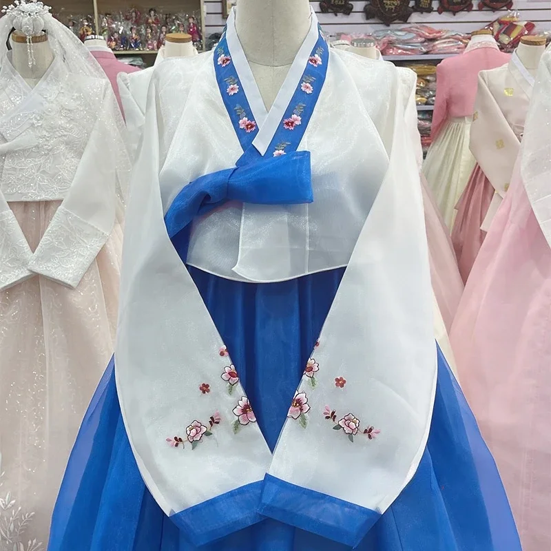 Hanbok Dress Blue Elegant Fashion Decal Hanbok National Traditional Hanbok Celebration Banquet Performance Clothing