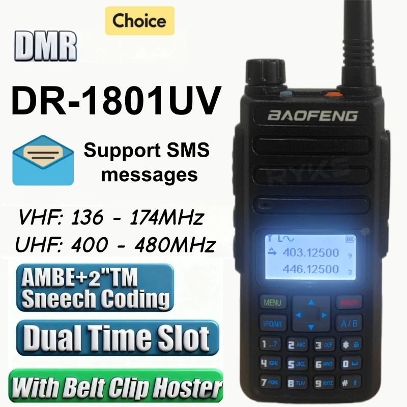 Baofeng DR-1801UV 5W VHF UHF Dual Band DMR Radio Tier 2 DMO True Time Slot For Commercial Fleet Logistic Coordination Efficiency