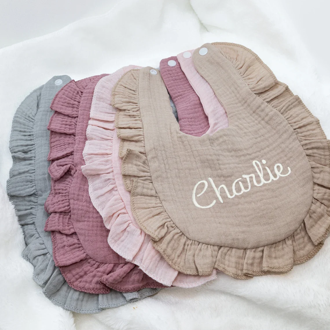 Personalized Name Baby Bibs BibRuffle Solid Infants Lace Saliva Towel Soft Cotton Burp Cloth For Newborn Toddler Kids Bibs