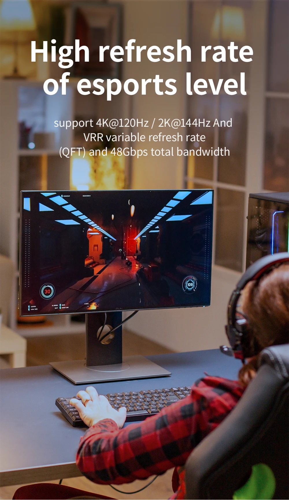 48Gbps HDMI 2.1 Kabel 8K@60Hz 4K@120Hz UHD HDR Hochgeschwindigkeits-8k-HDMI-zu-HDMI-Kabel für 4k HDMI HDTV Gaming-Monitor und mehr – Detail 11