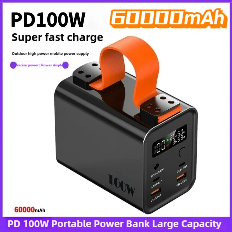 بنك طاقة محمول PD 100 وات سعة كبيرة 60000 مللي أمبير في الساعة USB C شحن سريع بطارية خارجية باور بانك لأجهزة الكمبيوتر المحمول آيفون 15 وسامسونج