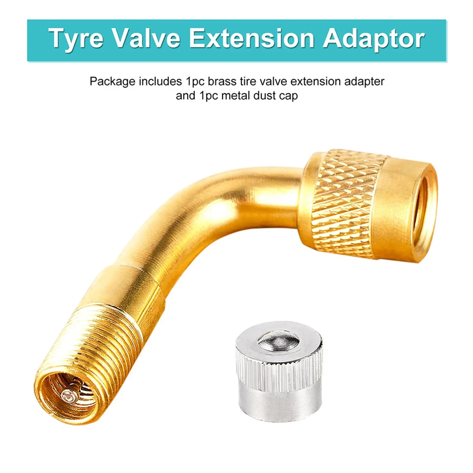 Air Tyre Valve Extension 90 Degree Brass Adaptor Auto Car Tire Stem Extender