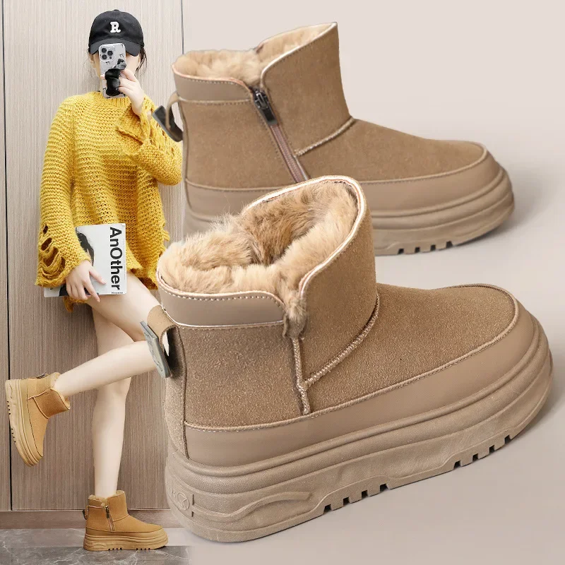 2024 New Golden Classic Solid Color Thick Wool Snow Boots Women Shoes Cotton Shoes Fashion Comforts Warm Ankle Boots Botas Mujer