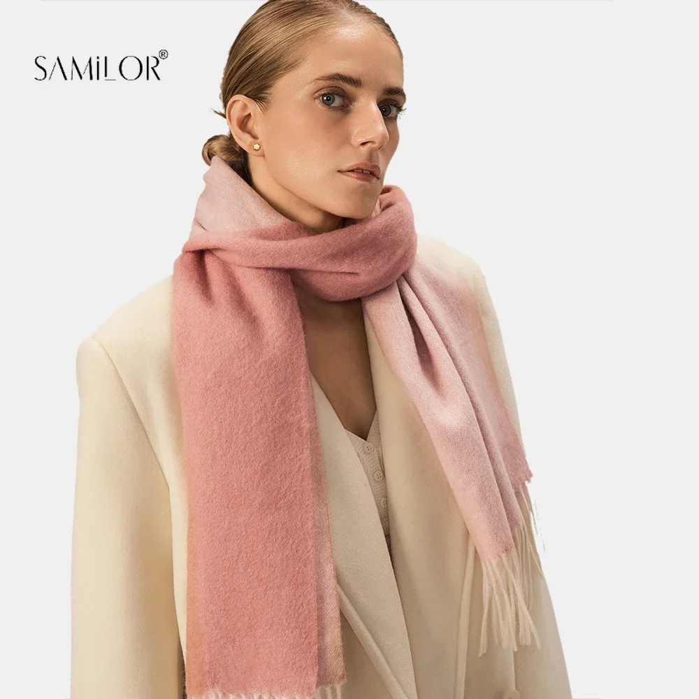 2024 Korea Cashmere Scarf Women\'s Autumn Winter Fashion Popular Wool Thicke Warm Soft Scarf Office Lady Elegant Female Shawl