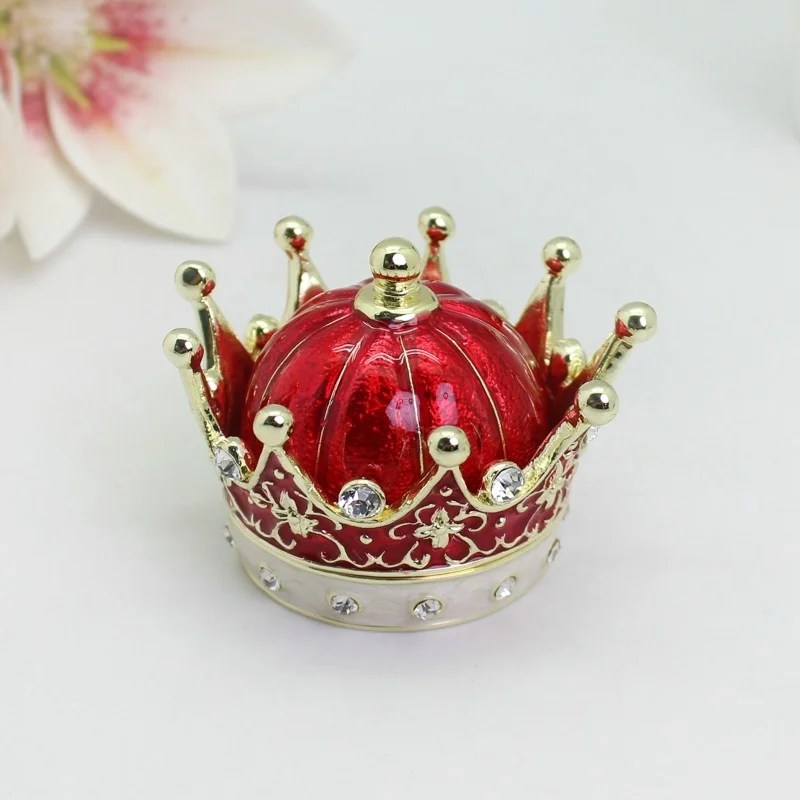 SHINNYGIFTS Enameled Crown Jewelry Trinket Box Hinged Jewelry Storage Box Unique Gift for Family