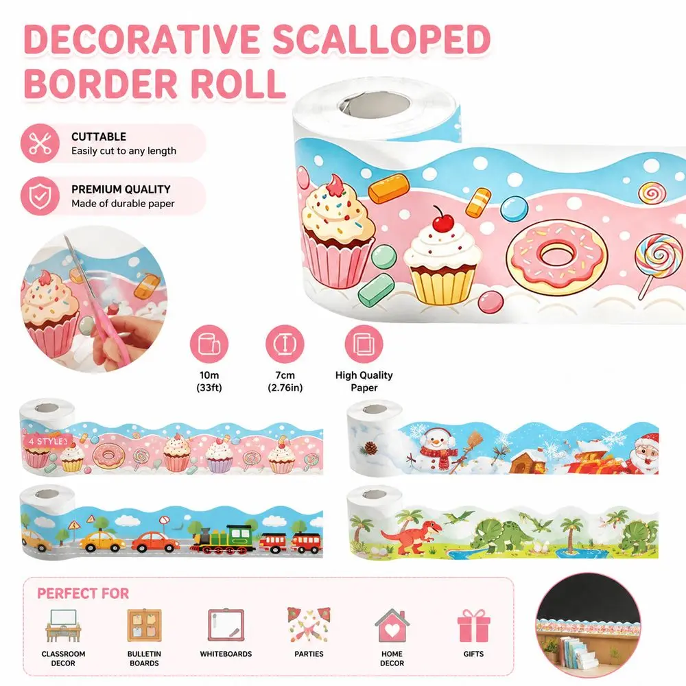 New Flower Bulletin Board Border Scalloped Edge 10m/Roll Border Trim Roll Cuttable Classroom Border Trim Classroom Decor