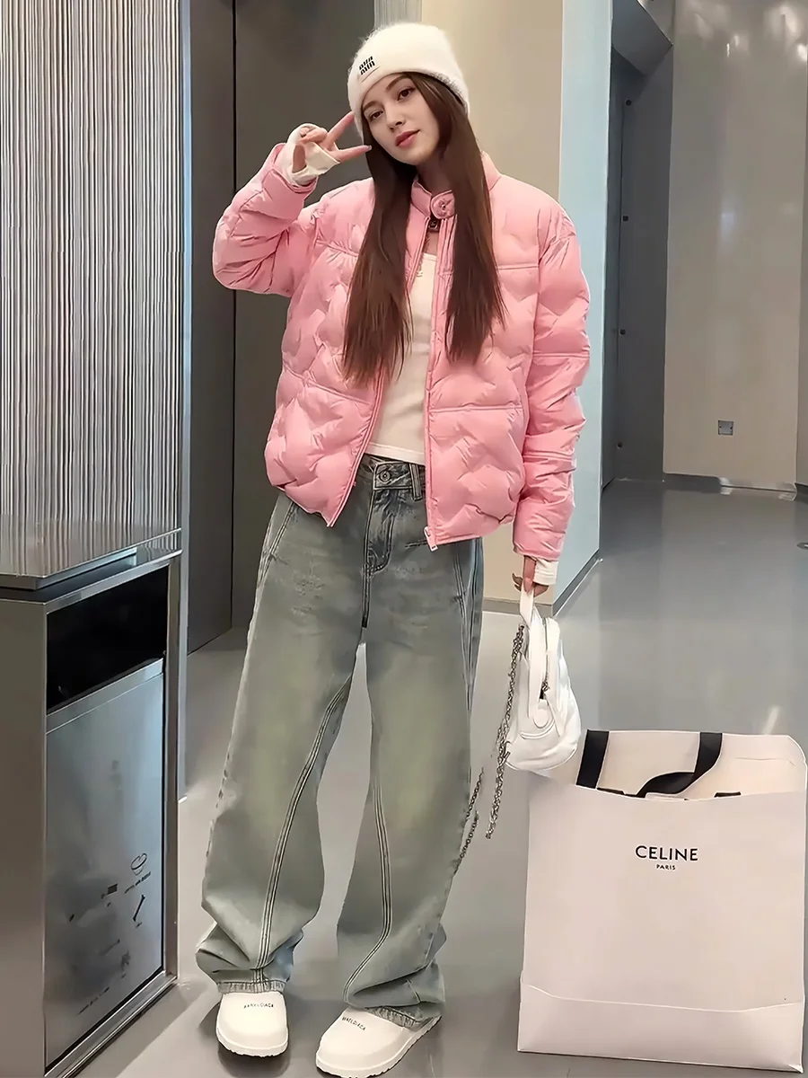 

Pink Faionable Lightweight Warm ort down Jaet Women's Coat Casual Sle Loose Fit White Du down Filling Winter New Ar...