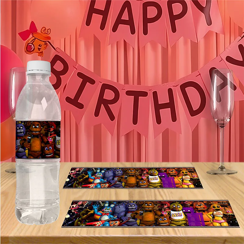 6 قطع من ملصقات FNAF لزجاجات المياه، خمس ليالٍ في زينة عيد ميلاد فريدي لمستلزمات حفلات الهالوين