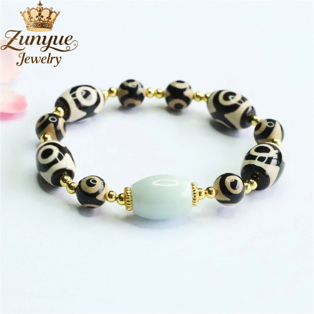

Natural Jadeite Three-eyed Celestial Pearl Agate Bracelet Luxury Quality Fashion Jewelry Exquisite Elegant Popular Charms Young