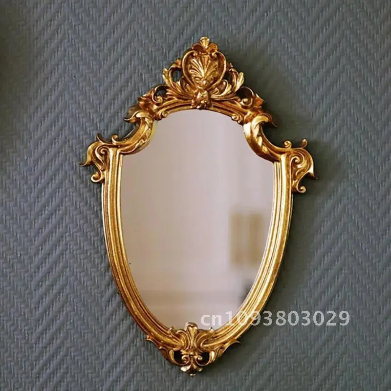 Stand Desktop Mirror Large Home Decoration Elegant Environmentally Gold Vintage Baroque Wall-Mounted Mirror for Bedroom Artistic