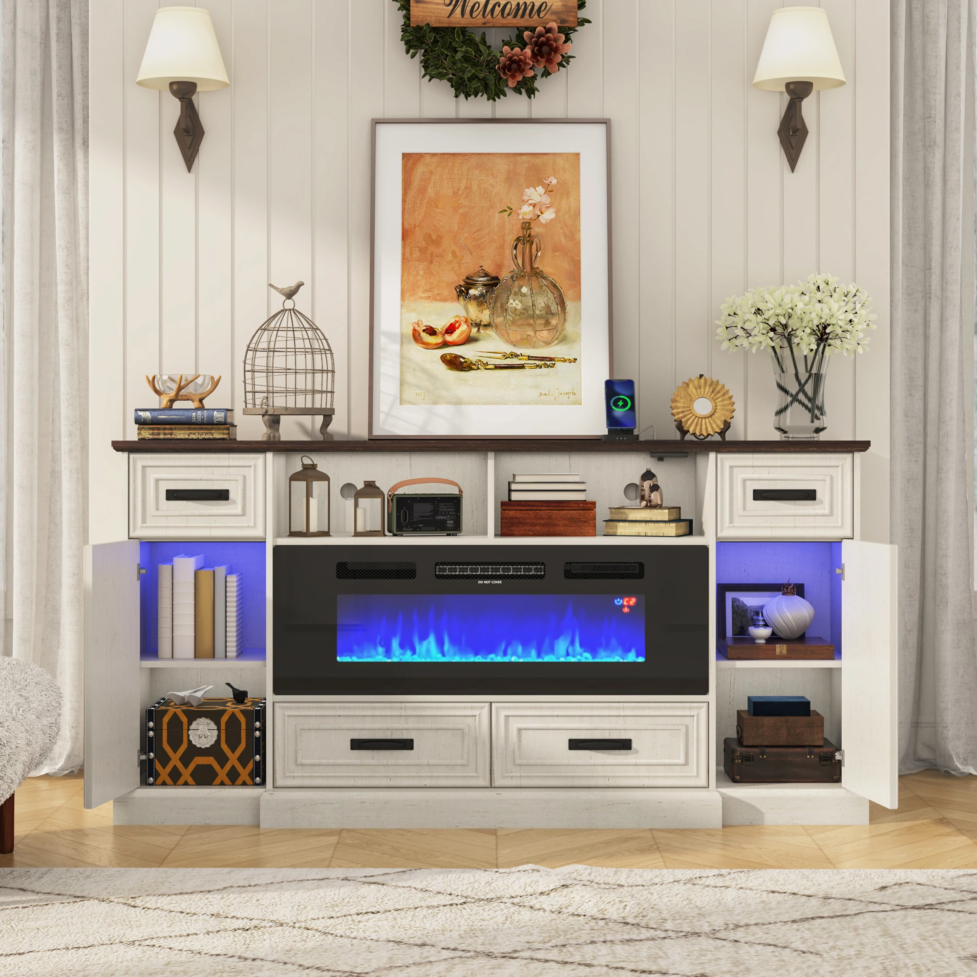 TV Stand for 80 Inch TV, Farmhouse Entertainment Center Suit for 40