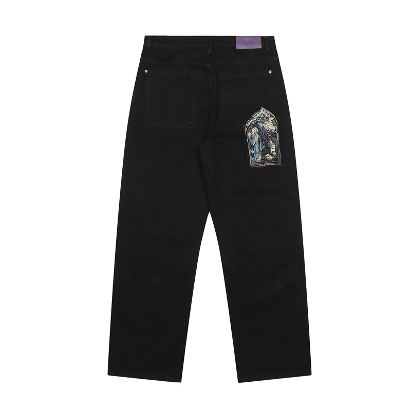 

2025ss Derschutze Embroidery Jeans High Street Vintage Casual Men Women Straight Wide Leg Denim Pants