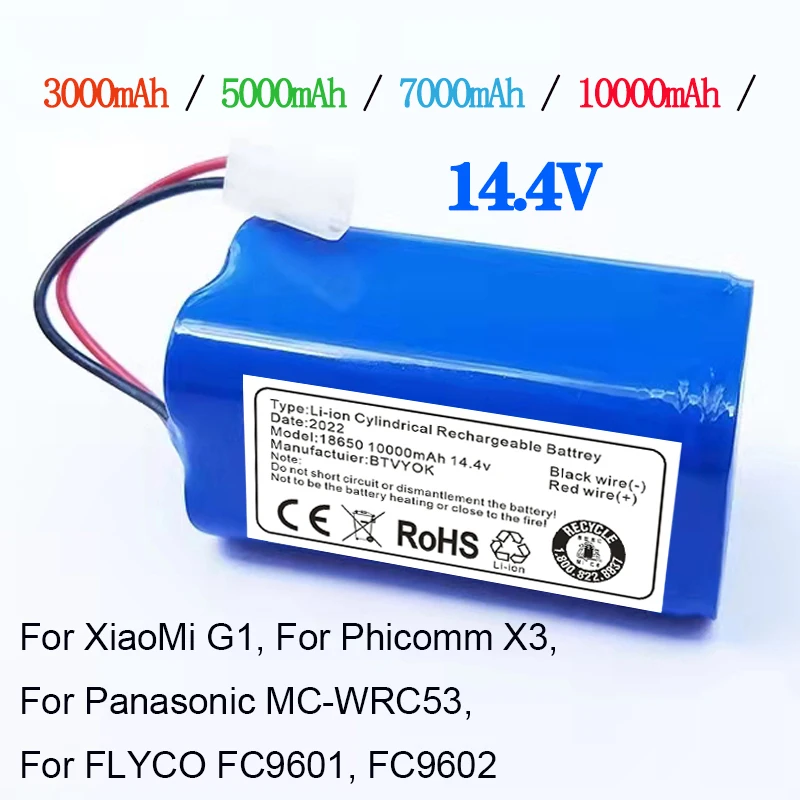 100% новый 14,4 V 10000mAh Вакуумный Аккумулятор для XiaoMi G1, для Panasonic MC-WRC53, для Phicomm X3, для FLYCO FC9601, FC9602 5,0