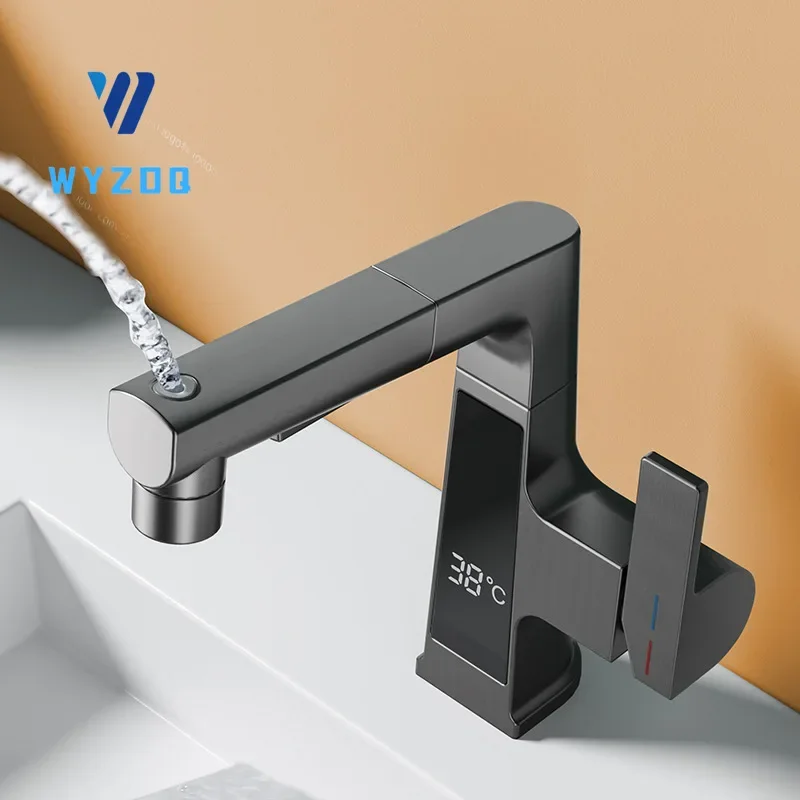 White Pull-out Rotating Lifting Digital Display Bathroom Basin, Washbasin, Wash Basin, Hot and Cold Faucet Kitchen Faucet