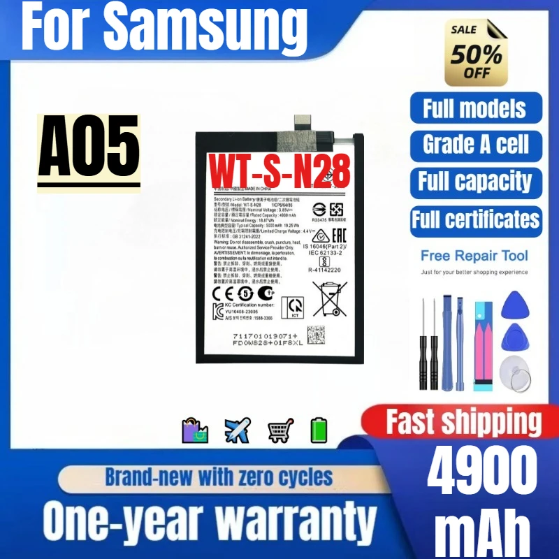 

WT-S-N28 for Samsung A05 Phone Battery 0 Cycle High Quality High Capacity Battery Replacement Bateria Grade A Cell with Tools