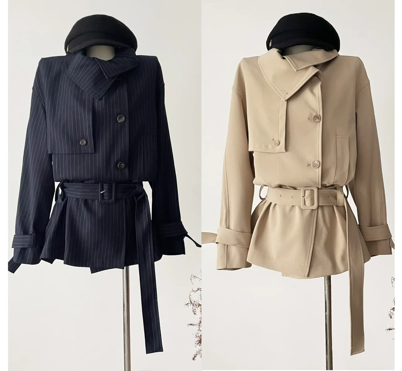 

Women's Autumn Irregular Turn Down Collar Single Breasted Trench Jacket Lady Streetwear Long Sleeve Trench Outwear With Belt
