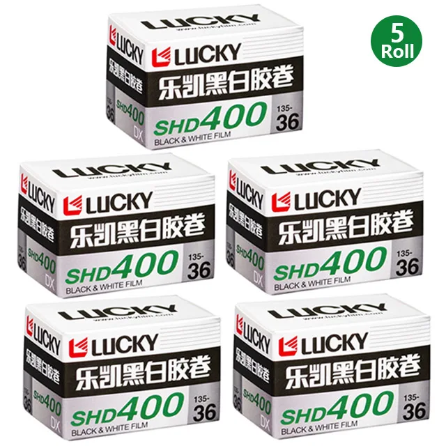 1/3/5/8/10 لفات CHINA LUCKY 135 فيلم أبيض وأسود SHD400 36 ورقة مع عرض DX Code ISO 400 (تاريخ انتهاء الصلاحية: 2027)