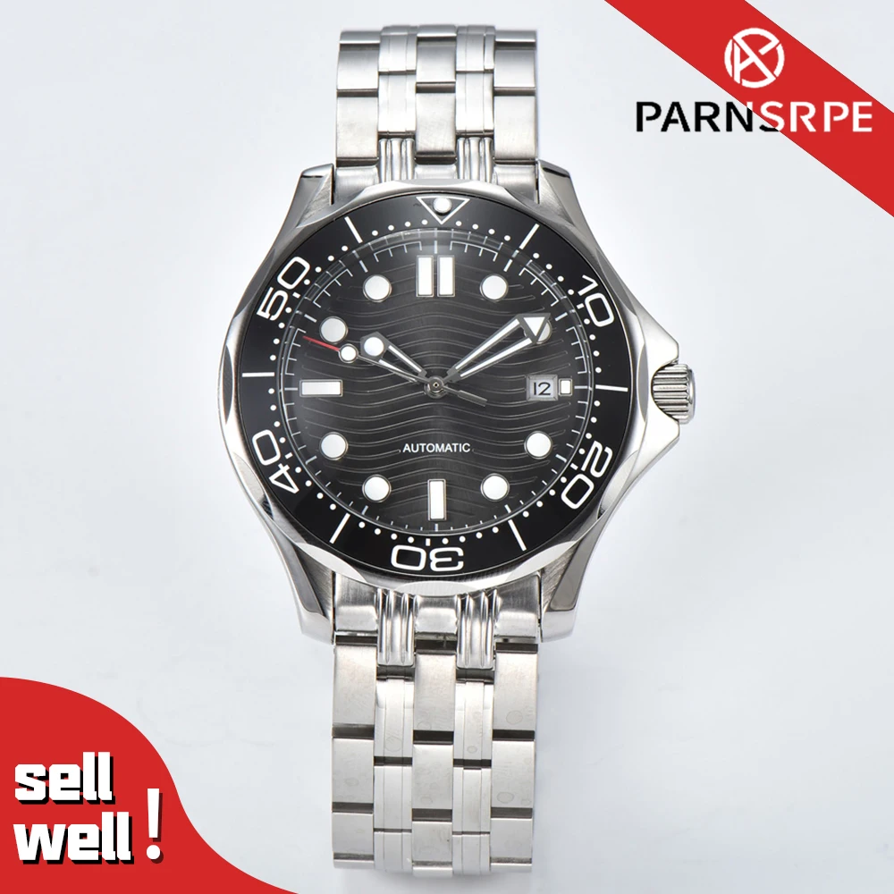 Quadrante luminoso con ondulazione del mare Orologio meccanico subacqueo da uomo classico di lusso da 41 mm 8215 Visualizzazione automatica della data con lunetta in ceramica