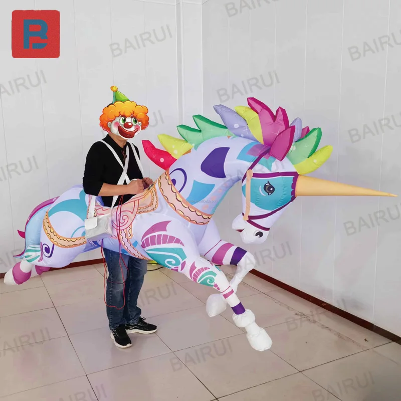 Inflatable unicorn, wearable inflatable unicorn costume for riding on a rotating carousel, suitable for carnival parades