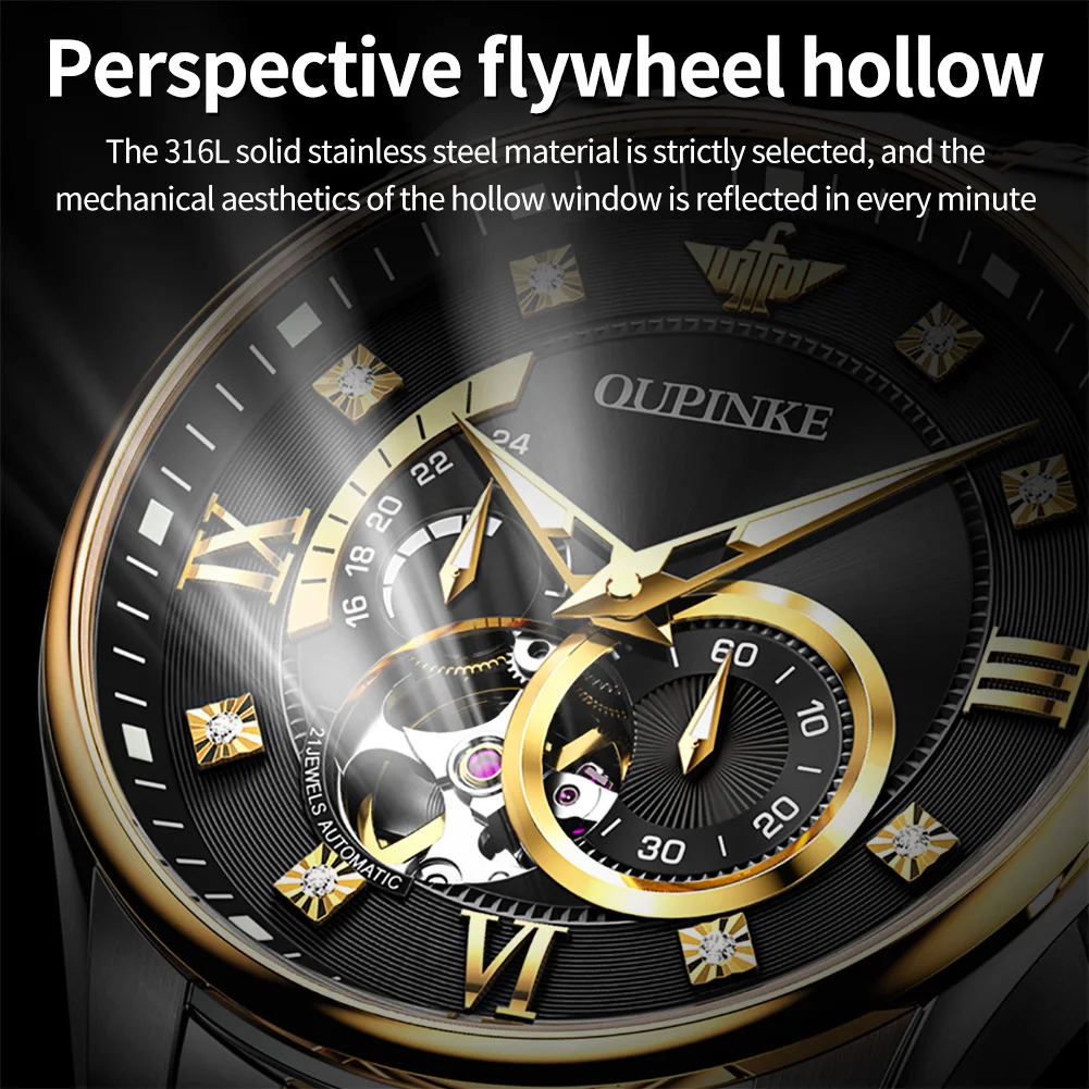 OUPINKE Men Automatic Watches Luxury Tungsten steel Skeleton Self-Winding Watches Sapphire Swiss Mechanical Movement Watch 3245