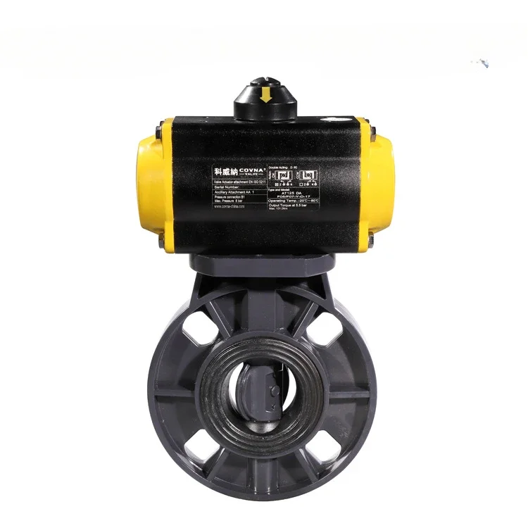 Plastic UPVC Wafer Pneumatic Butterfly Valve Acid and Alkaline Soft Seal Double Action Fast Cut-off Valve Customization