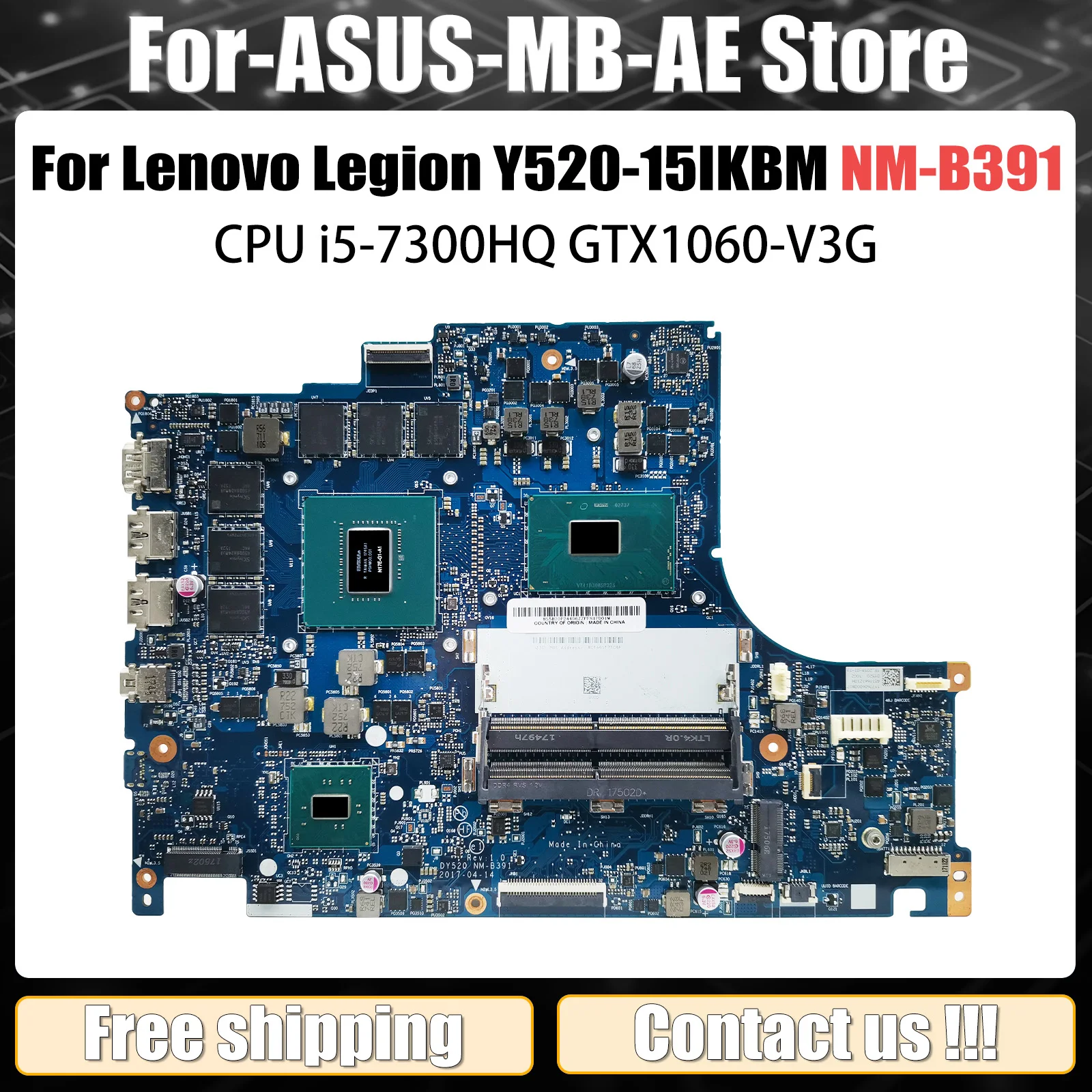 Para lenovo legião y520 Y520-15IKBM placa-mãe do portátil com cpu i5-7300HQ GTX1060-V3G by520 NM-B391 fru 5b20p24353 100% teste