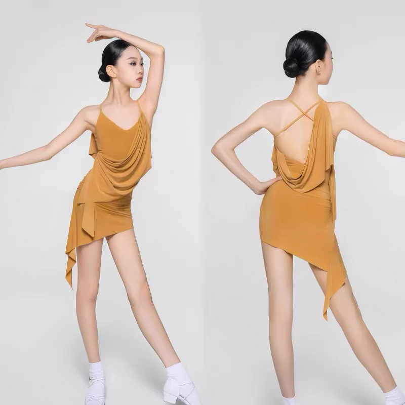 Costume da allenamento per danza latina Ragazza Nuovo costume da spettacolo per bambini Regolazioni della competizione Abito da ballo latino