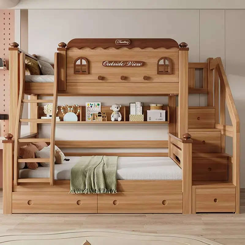 Children's bed Double solid wood bunk bed Multifunctional high and low child and mother two-layer double bed Household