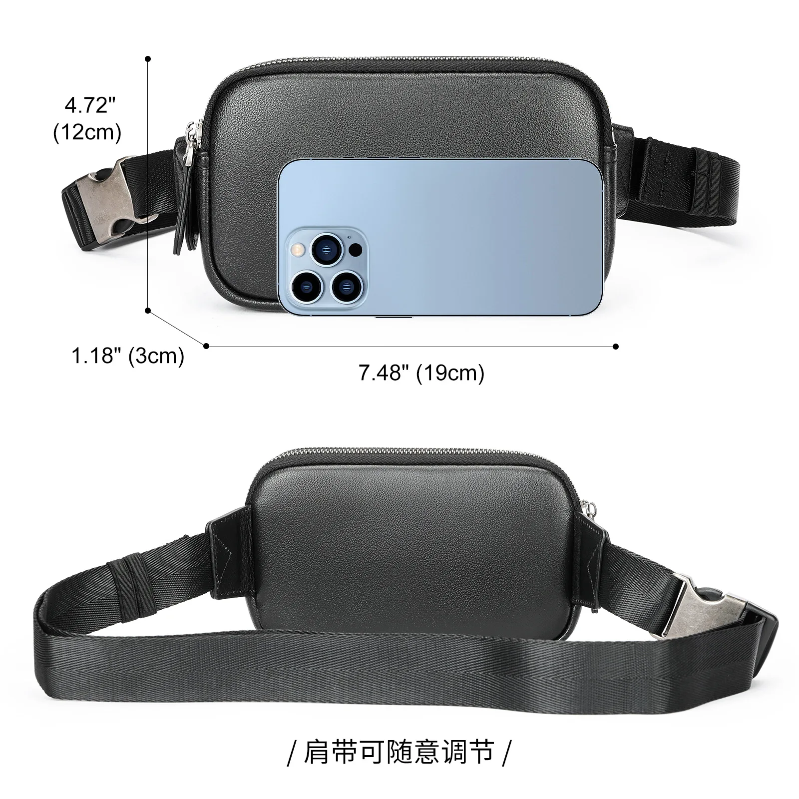 Men's Waist Chest Bag Crossbody Sling Bag for Outdoor Sports Traveling Hiking Black