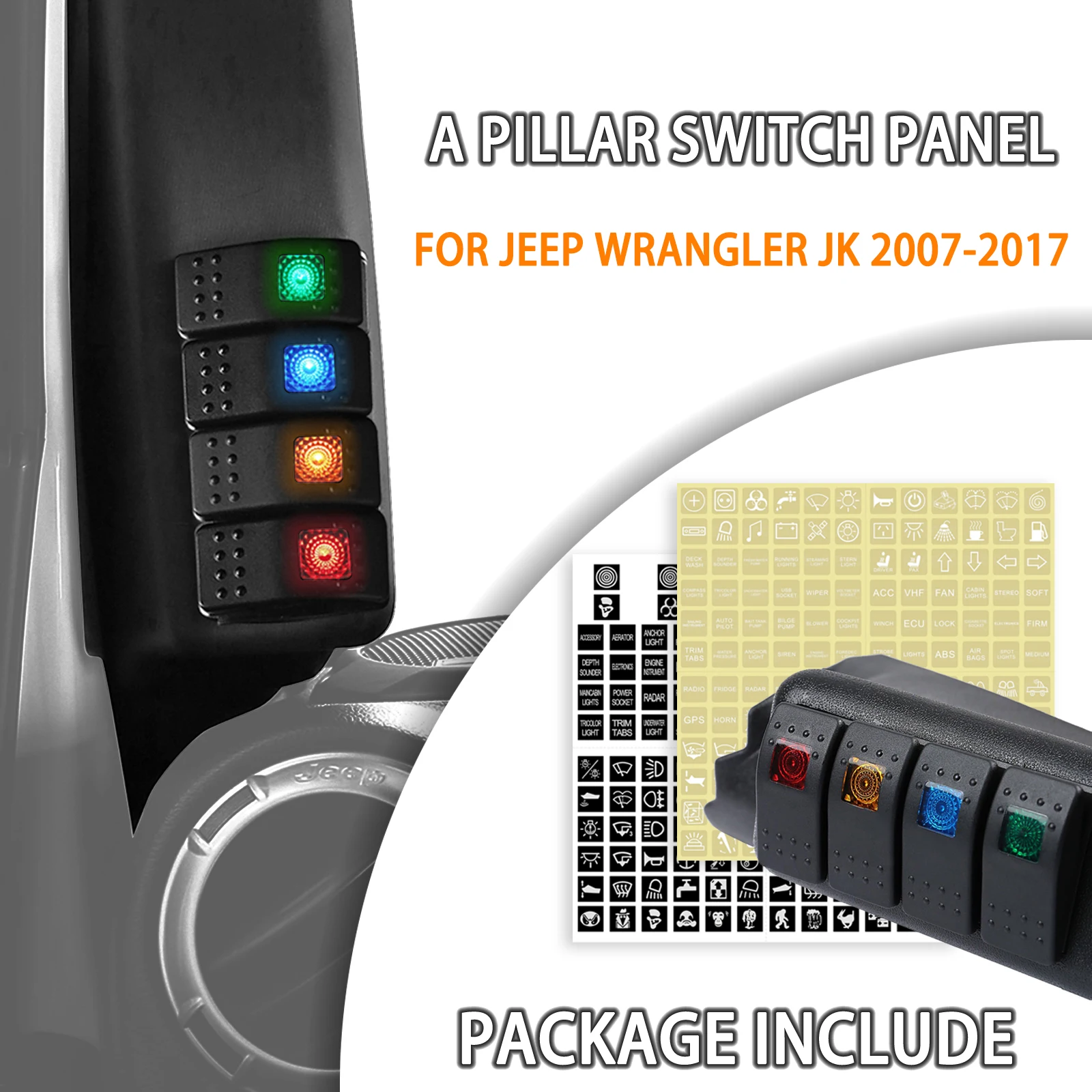 

A-Pillar 4 Светодиодная панель переключателя для Jeep Wrangler JK 2007-2017, левая боковая панель переключателя, автомобильный Стайлинг, аксессуары для интерьера