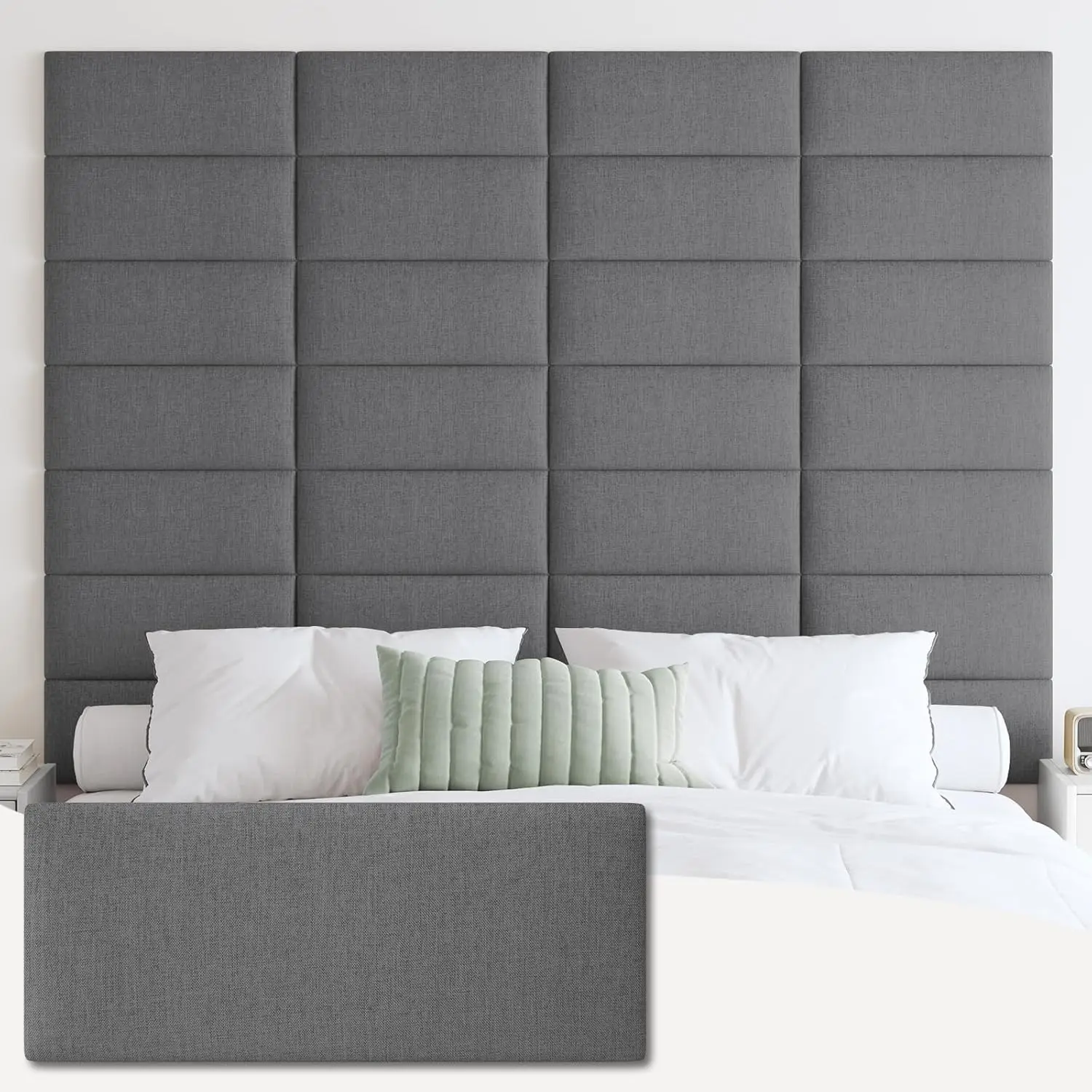 Upholstered Wall Mounted Headboard, 3D Soundproof Wall Panels Peel and Stick Headboard for Queen Size, Reusable