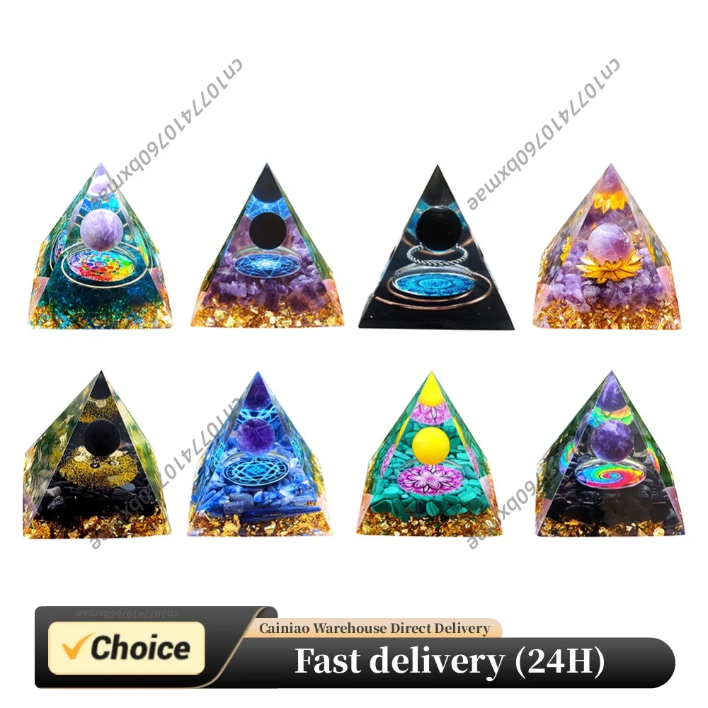 5cm Natural Stone Orgonite Pyramid Crystals Energy Generator Healing Reiki Chakra Desktop Ornament
