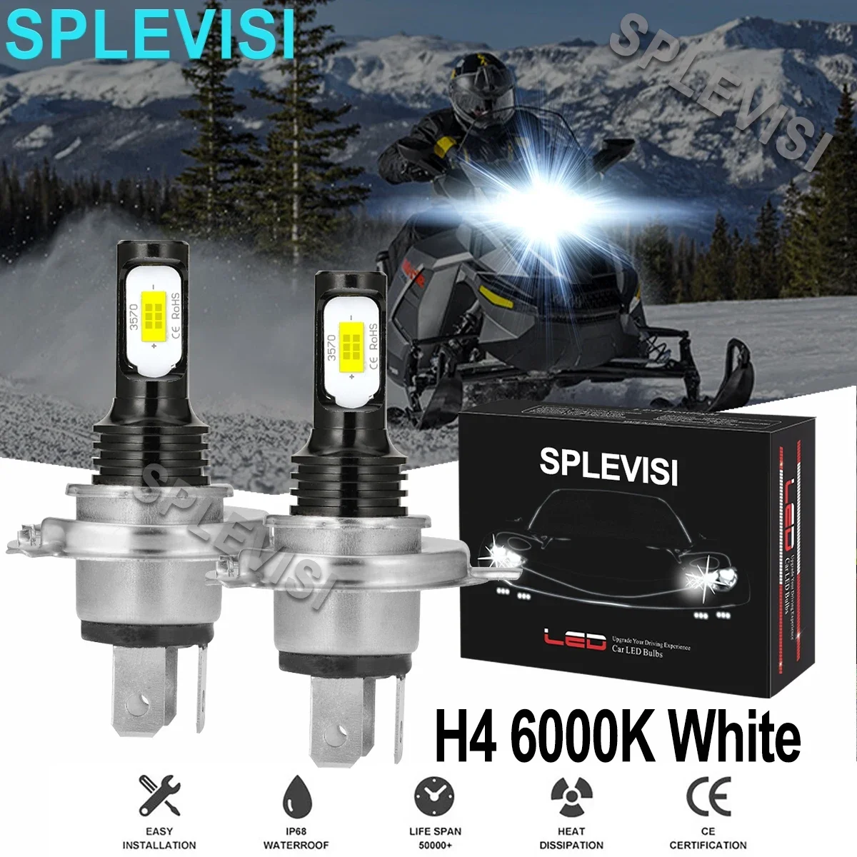 

2x 70W White LED Headlights For Ski-Doo Formula 380F 2000-2001 III 600 1995-1999 III 700 1998-2000 Snowmobile