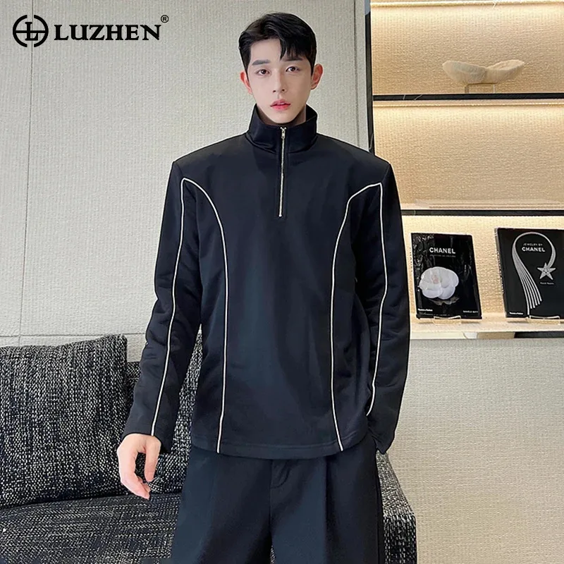 

LUZHEN 2024 Stylish Line Pattern Zipper Decorate Design Sweatshirts Spring New Men Casual Trendy Street Long Sleeved Tops LZ3771