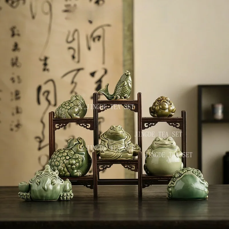 Celadon Green Ceramic Koi Fish Tea Pet Figurine Lucky Carp Statue for Kung Fu Tea Table Tea Pets and Feng Shui Home Decor view 4