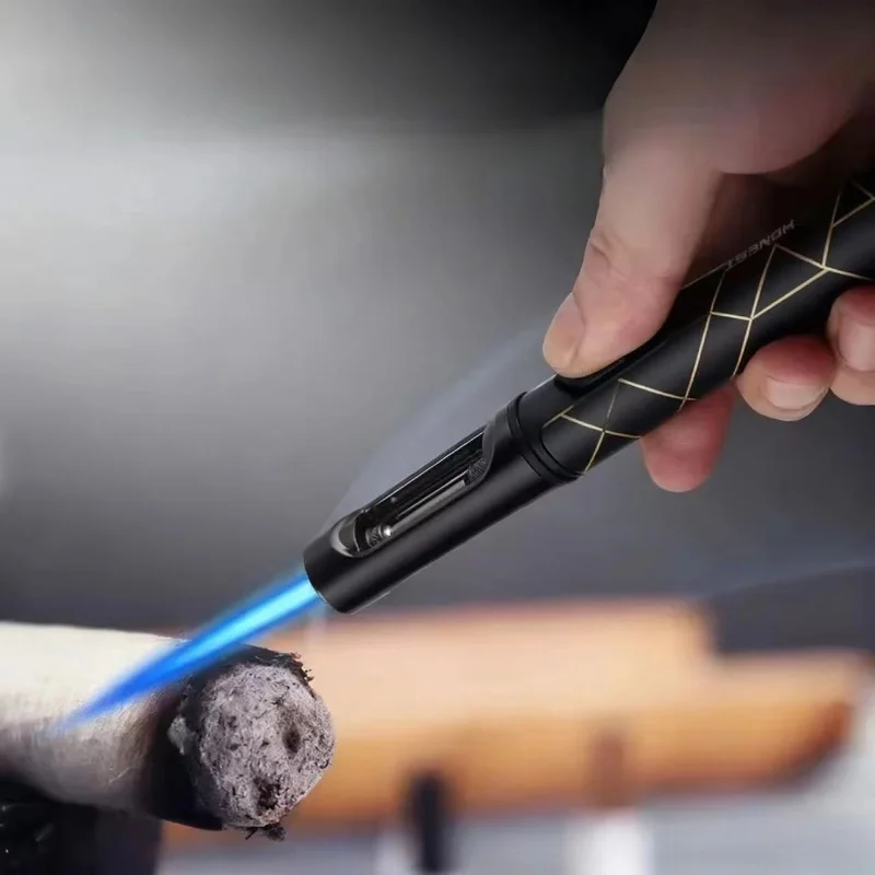 

HONEST-Ветрозащитная ручка с синим пламенем, 2022, надувная высокотемпературная зажигалка, универсальная для приготовления сигар на открытом воздухе