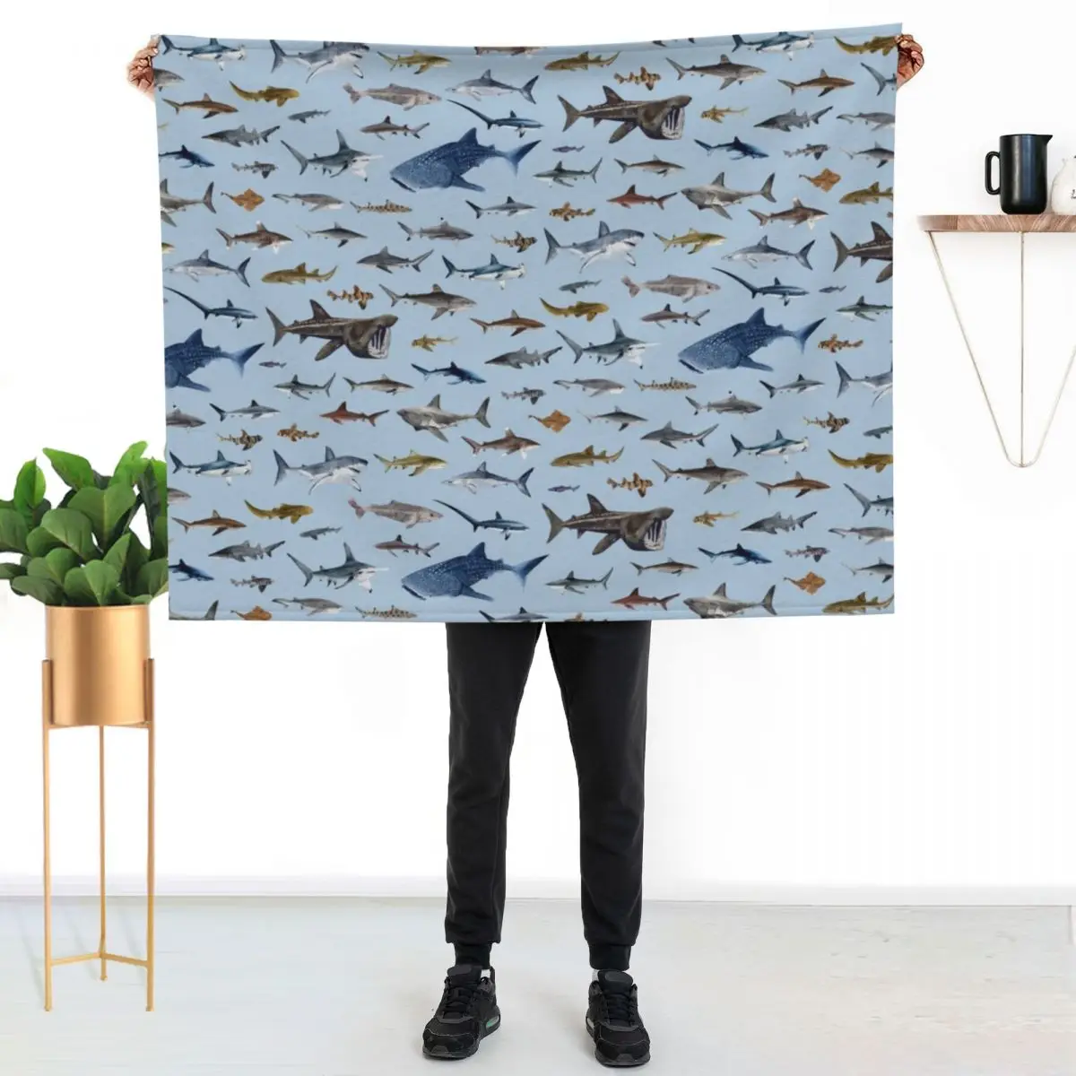 SHARKS poster-light blue Throw Blanket Camping Hairy Soft christmas decoration For Baby decorative Blankets