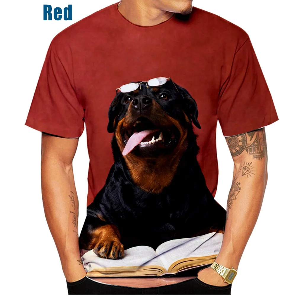 New Men\'s Casual T-shirt Pet Dog Short Sleeves Shirt Cute Fashion Rottweiler 3D Printing Tops XS~5XL