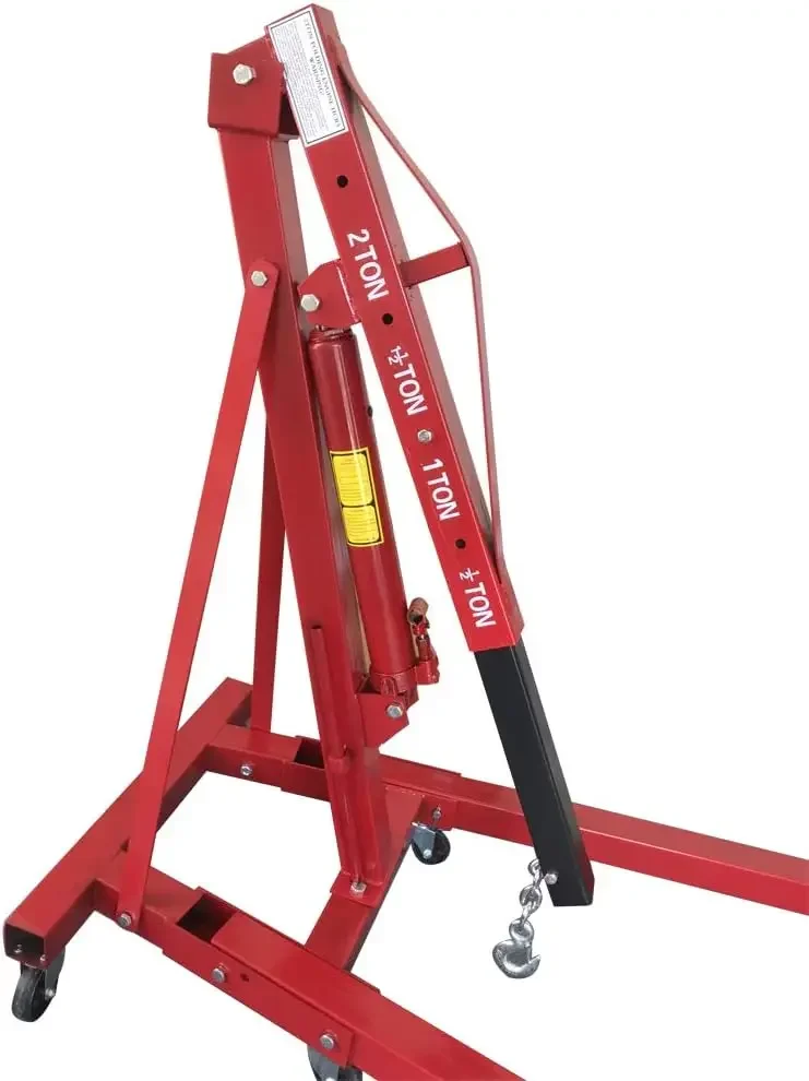 2 TON Folding Hydraulic Engine Crane, Motor Hoist 4400lbs Lifting Capacity Shop Crane Lift Cherry Picker, w/Telescopic B