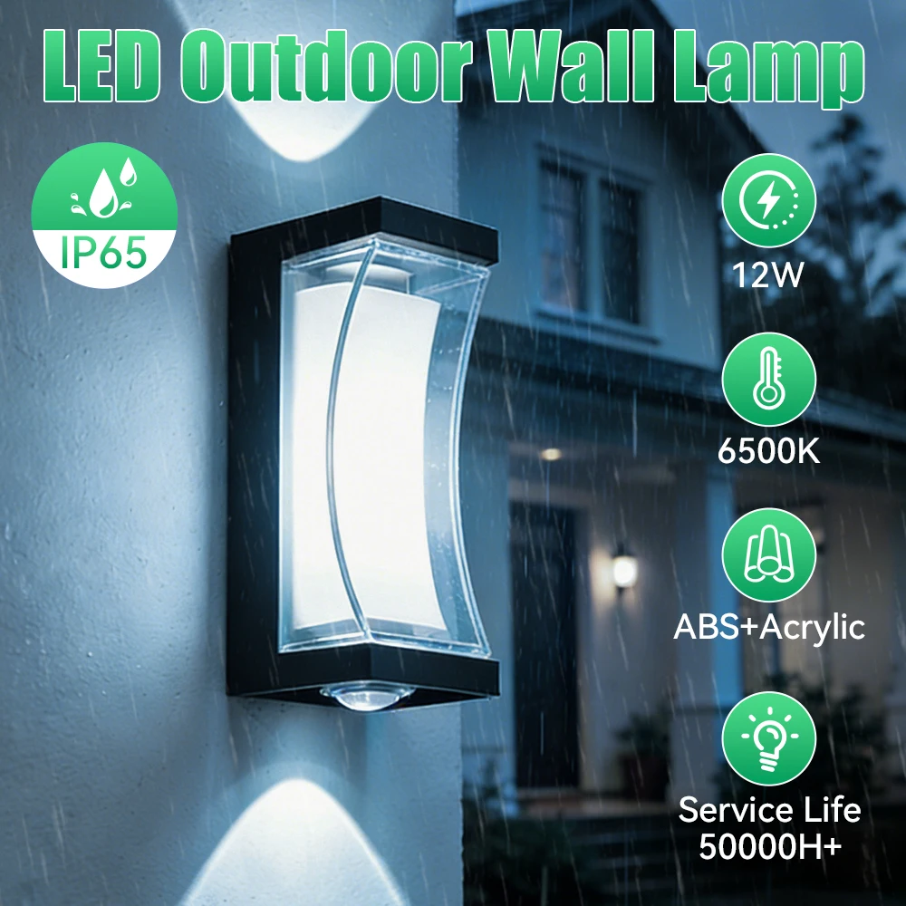12W Dual-Sided Outdoor Wall Light IP65 Waterproof Warm White High Brightness 85-265V Wall Lamp for Porch Stairs Garden Patio image 3