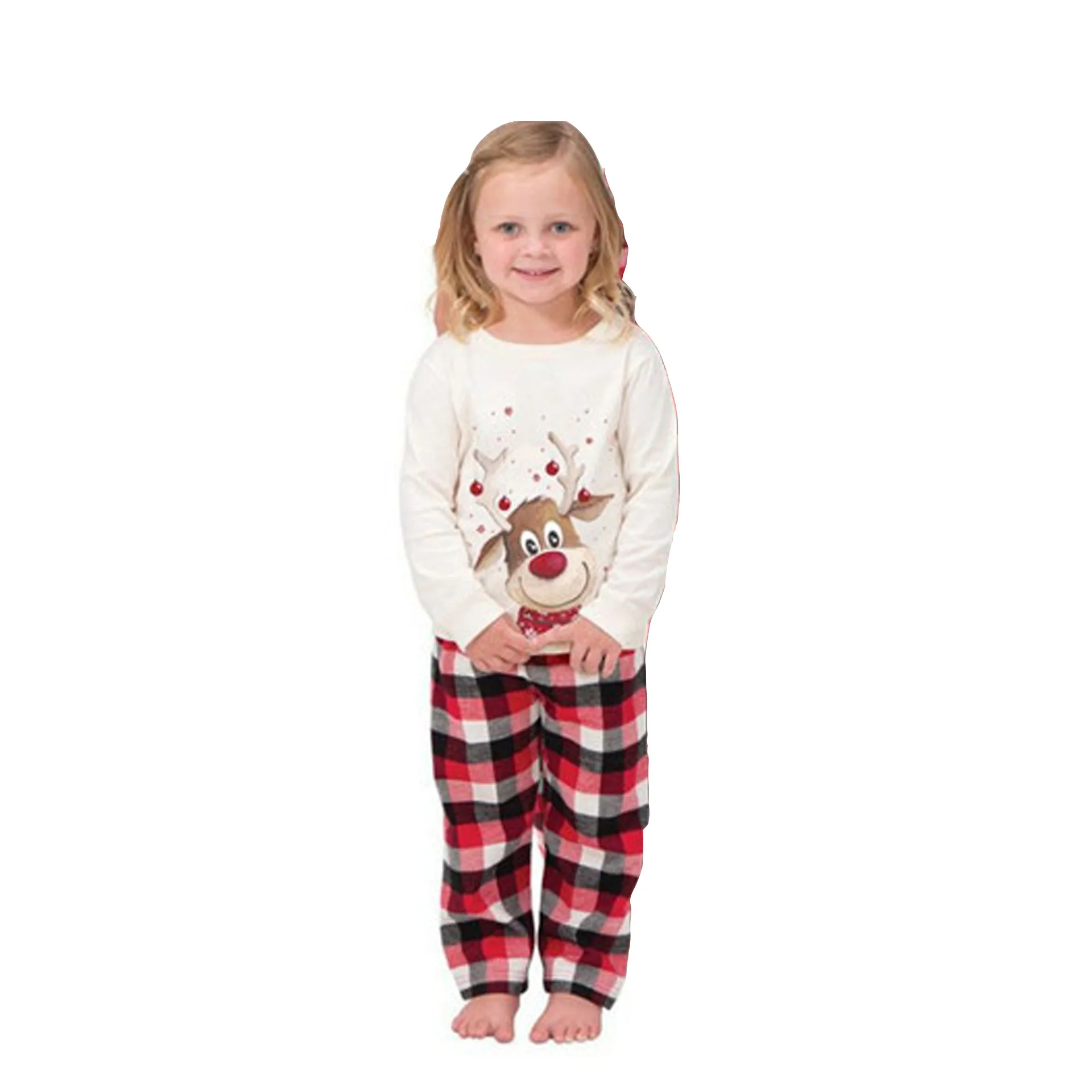 New Christmas elk print family long-sleeved pajamas set home clothing Christmas cotton family pajamas a family of three or four