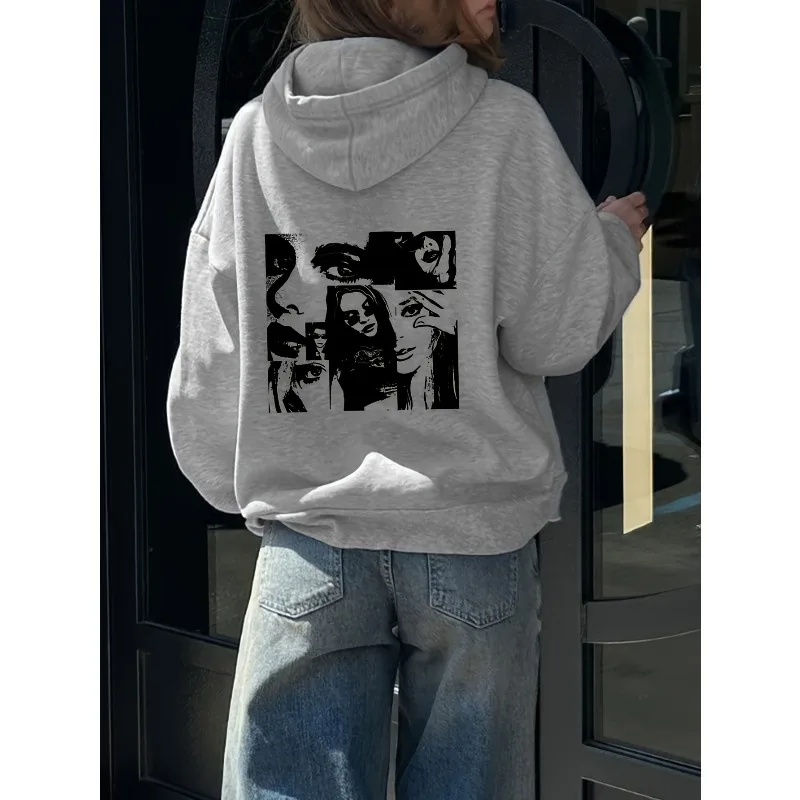 American Y2K Retro Silhouette Portrait Pattern Printed Women's Hooded Sweatshirt Fashionable and Versatile Unisex Sweatshirt