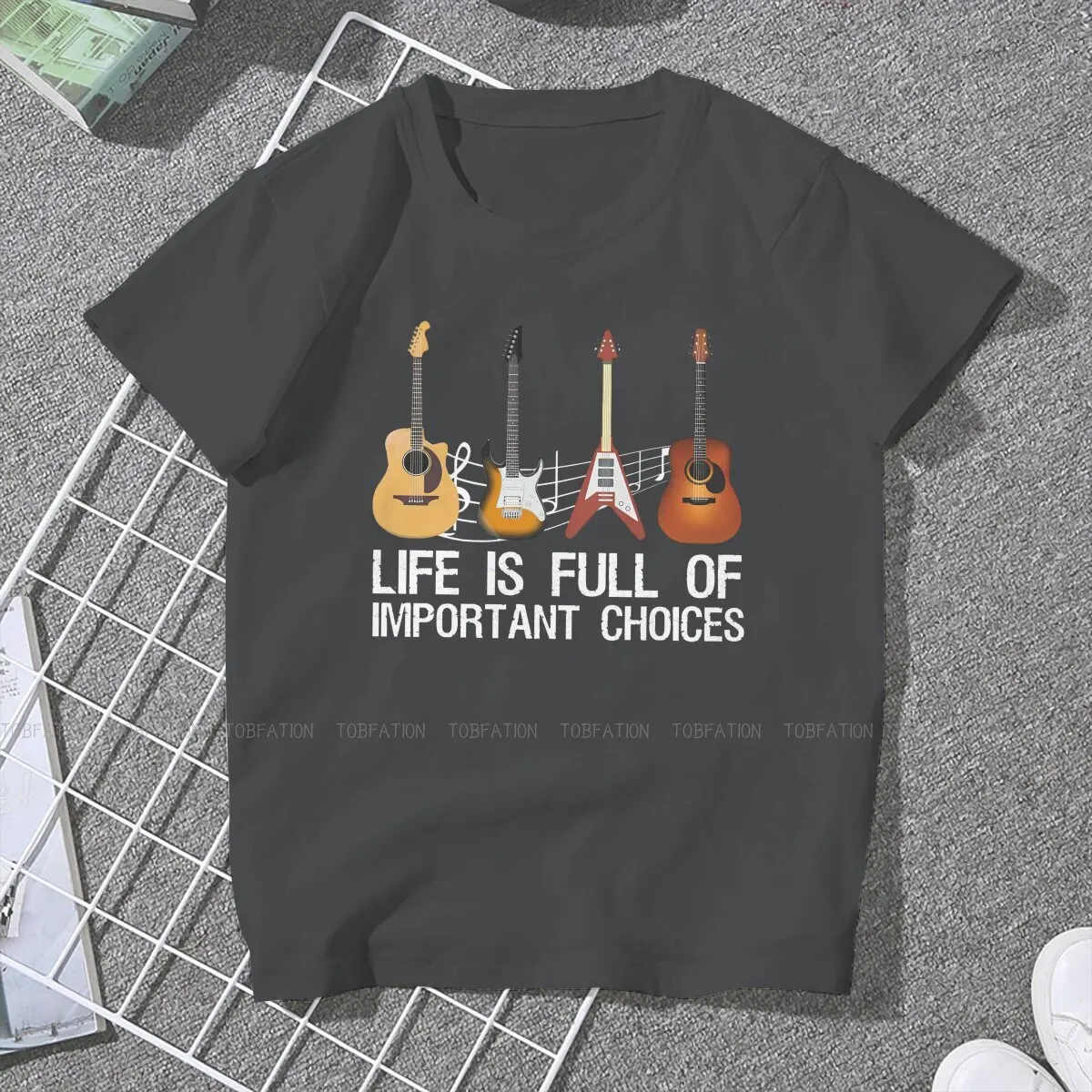 Life Is Full Of Important Choices Electric O Collar TShirt Guitar Lover Fabric Basic T Shirt Woman's Clothes 5XL Fluffy