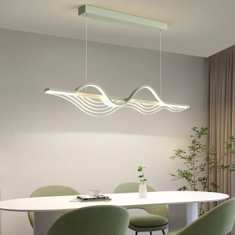 

New Restaurant Pendant Light Matcha Green Modern Minimalist Cream Style Bar Counter Dining Room Table Long Strip