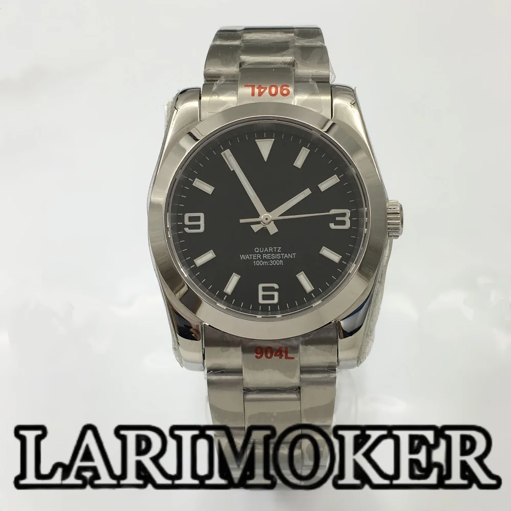 LARIMOKER 36mm/39mm Ronda 515-12h 쿼츠 Movemen 남성용 시계 스테인레스 스틸 팔찌 사파이어 크리스탈 그린 빛나는 다이얼