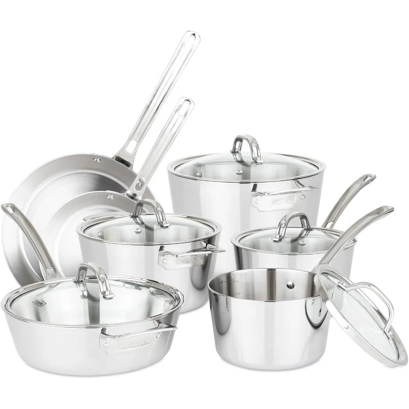 

Stainless Steel Cookware Set with Glass Lids, 12 Piece, Dishwasher, Oven Safe, Works on All Cooktops Including Induction