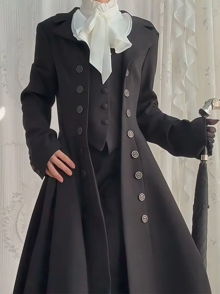 Harajuku Gothic Lolita Casual Coat Women Vintage Japanese Style Dlouhý rukáv Bunda Y2k Mid-Length Volné Topy Mujer - náhled 6