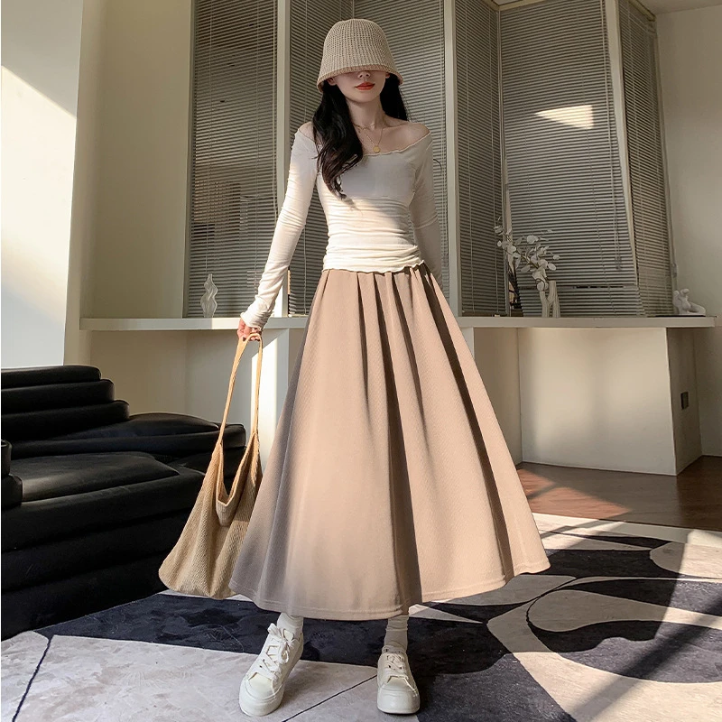 

2024 Summer New Coffee Colored Ladies Pleated Skirt Half Skirt A-line Temperament Commuter Slimming Versatile Skirt