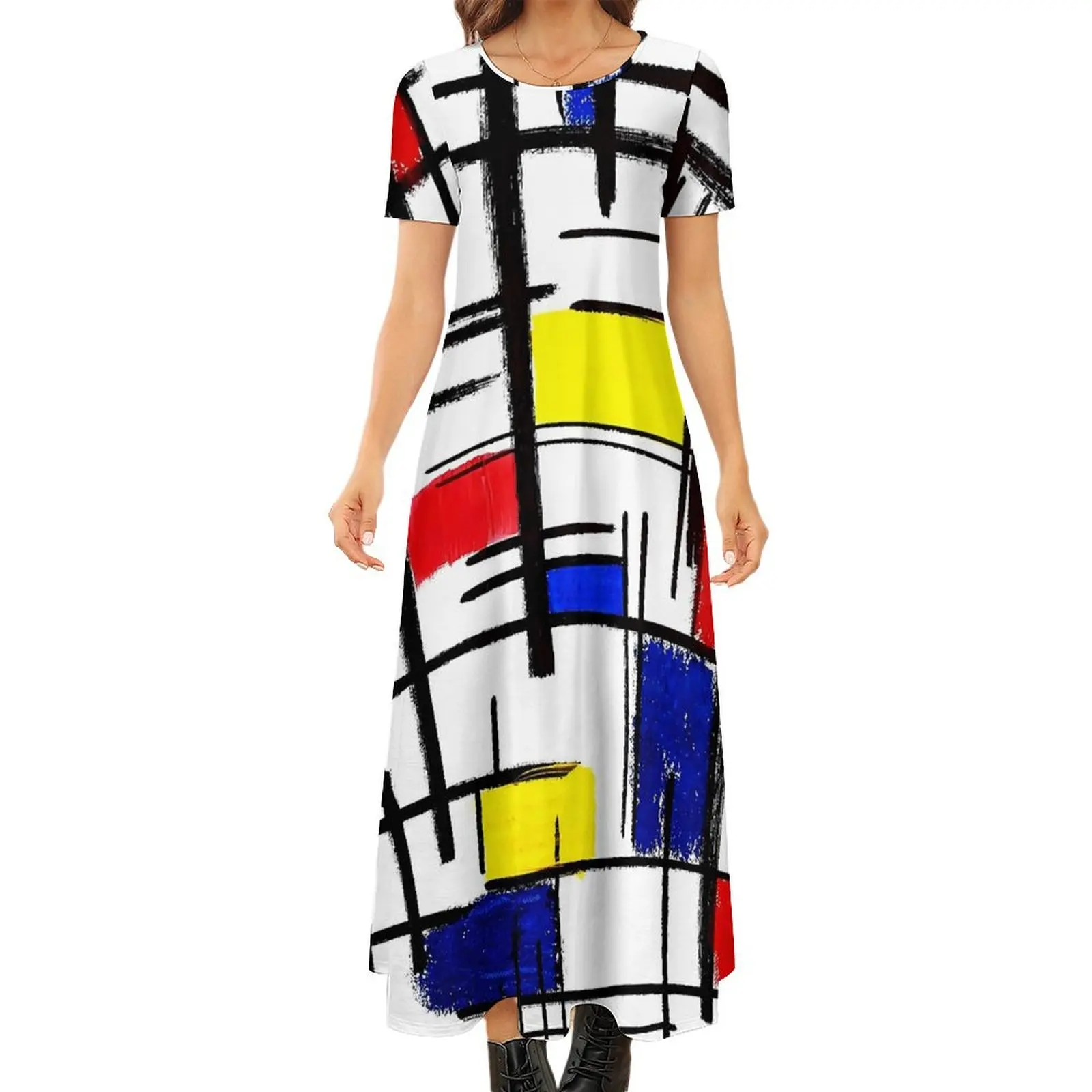 

Color Block Art Dress Mondrian Minimalist De Stijl Streetwear Bohemia Long Dresses Ladies Trendy Maxi Dress Gift Idea